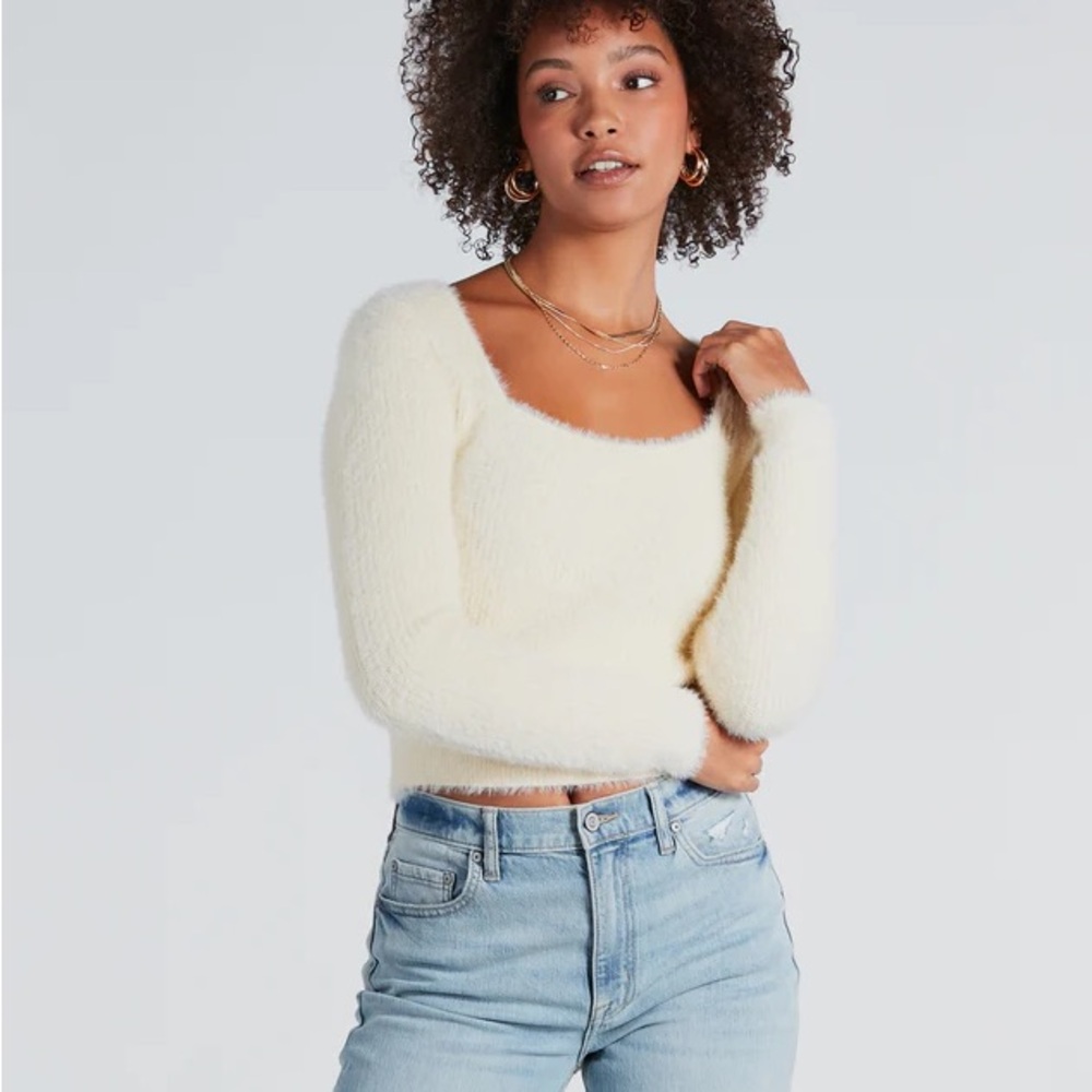 Cuddle Up Eyelash Knit Scoop Neck Crop Sweater